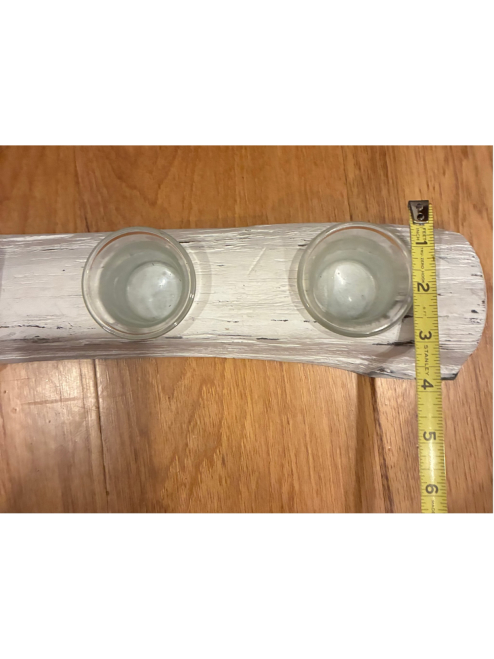 Rustic Wood Triple Votive Candle Holder Whitewashed Cabincore